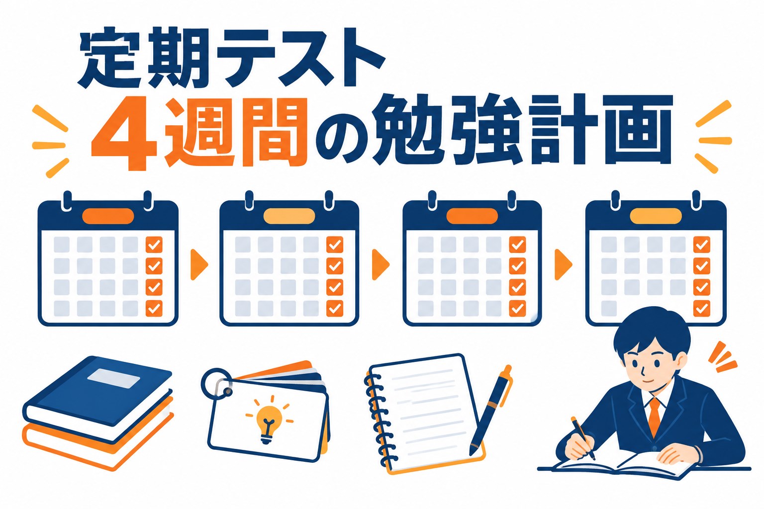 定期テスト4週間の勉強計画と復習・演習のイメージ