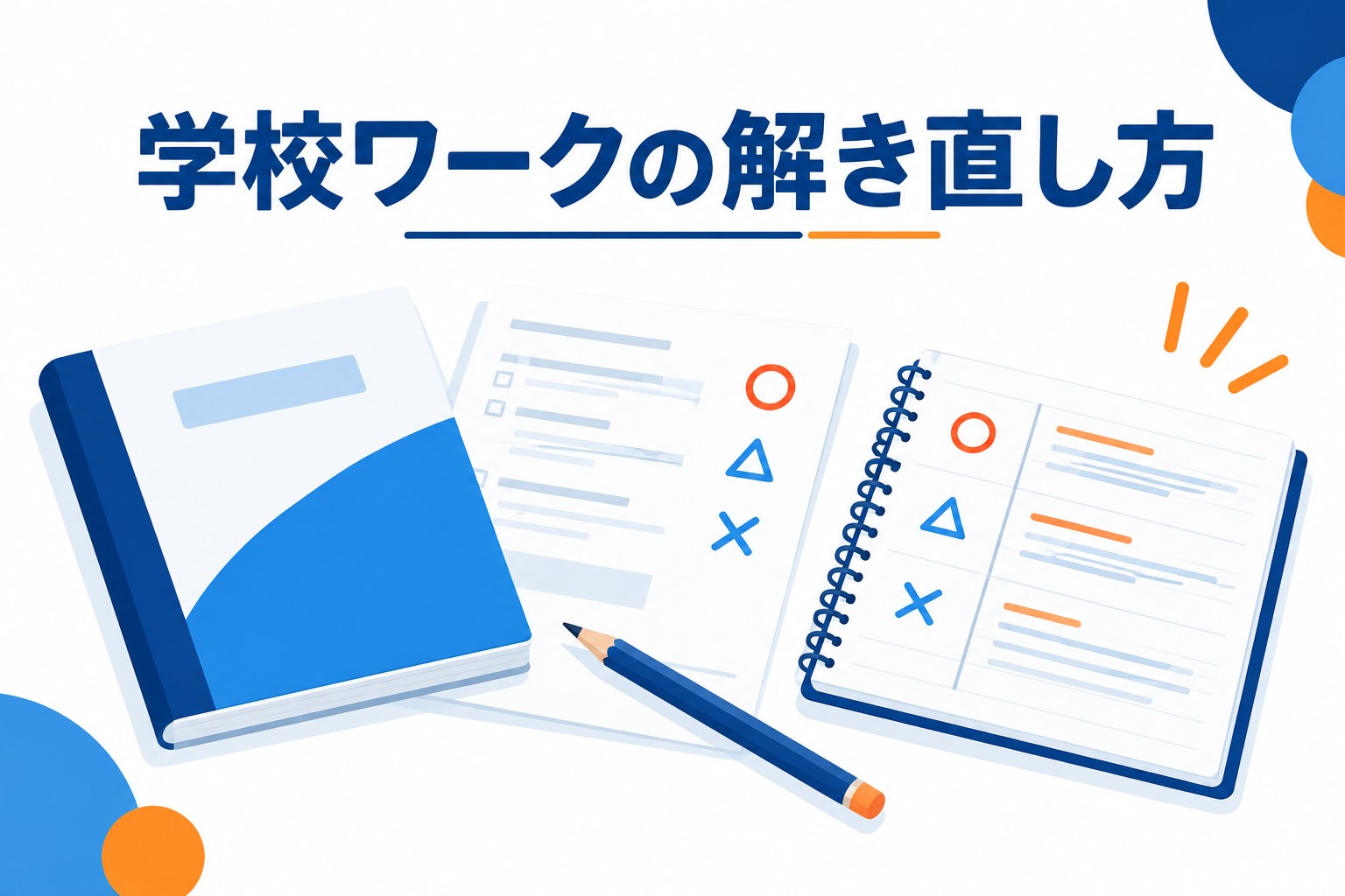 学校ワークの間違い直しと効果的な復習のイメージ